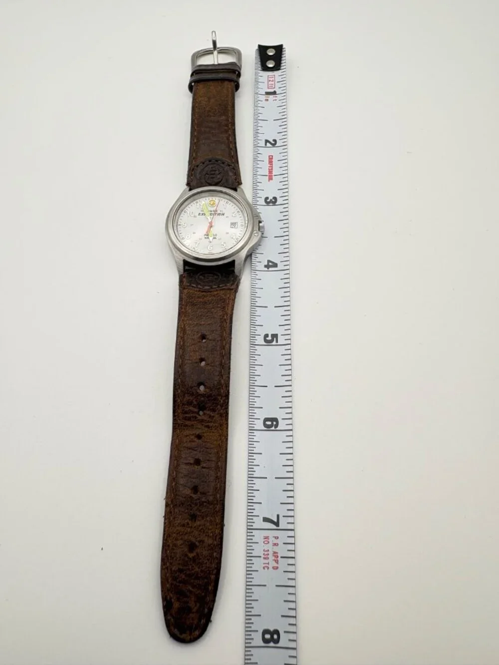 Timex Expedition Indiglo Mens Watch White Dial Leather Strap WR 50M Date Working